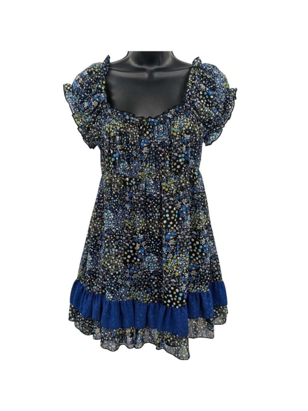 Vtg Y2K Floral Sheer Babydoll Tunic Top Ruffle Puff Sleeve Whimsigoth USA Large